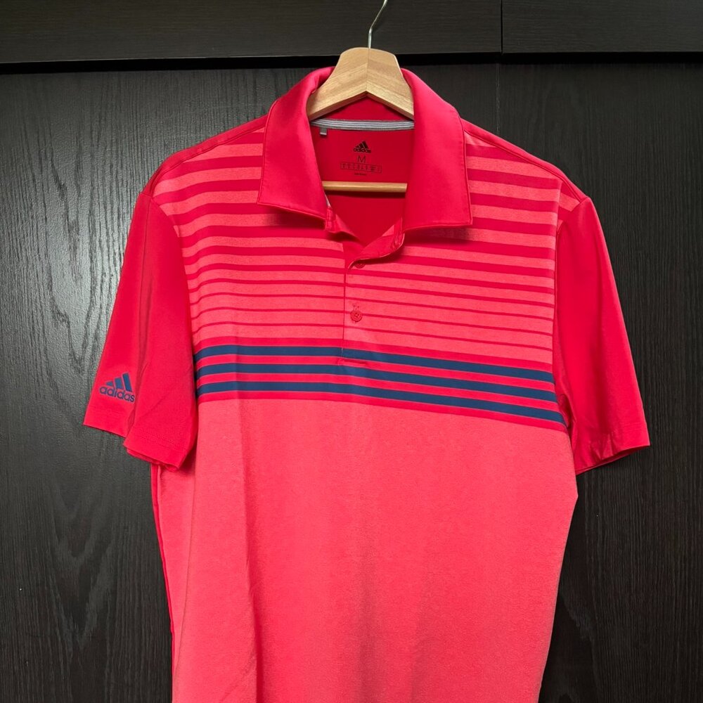 Adidas Golf Polo Shirt Men’s Medium Red Pink Striped Performance Top